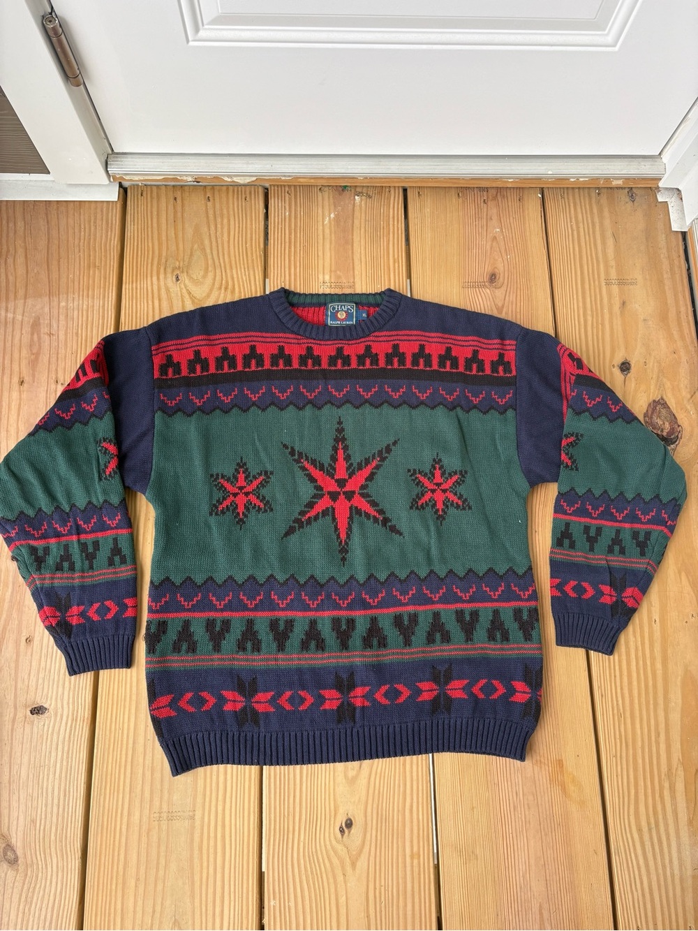 Vintage 1990s Chaps Ralph Lauren Southwestern Star Fair Isle Knit Sweater
